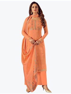 Orange Cotton Jacquard Designer Palazzo Suit with Dupatta small FABSL20873