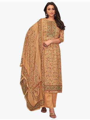 Beige Cotton Blend Floral Printed Elegant Palazzo Suit FABSL20962