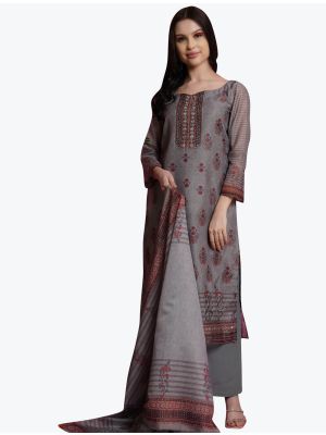 Steel Grey Chanderi Digital Printed Festive Wear Salwar Suit small FABSL21012