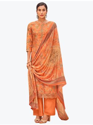 Light Orange Dola Silk Jacquard Embroidered Designer Palazzo Suit small FABSL21101