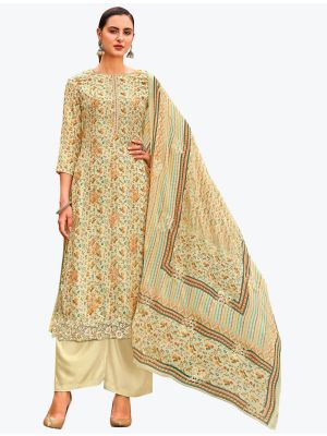 Rich Cream Dola Silk Jacquard Embroidered Designer Palazzo Suit small FABSL21100