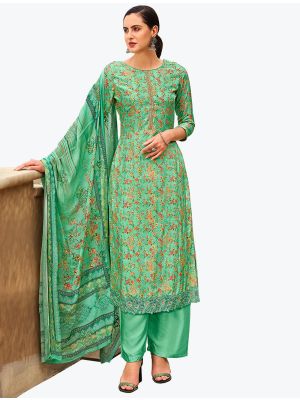 Sea Green Dola Silk Jacquard Embroidered Designer Palazzo Suit small FABSL21098