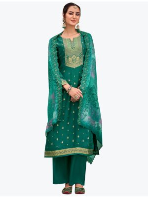 Sea Green Pure Silk Jacquard Designer Palazzo Suit with Dupatta small FABSL21120