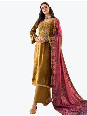 Gold Premium Velvet Designer Palazzo Suit with Pure Silk Dupatta small FABSL21148