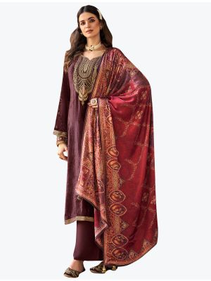 Purple Premium Velvet Designer Palazzo Suit with Pure Silk Dupatta small FABSL21149