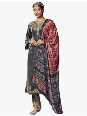 Deep Grey Premium Velvet Designer Salwar Suit small FABSL21216