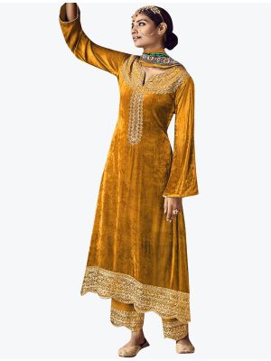 Golden Yellow Premium Velvet Designer Salwar Suit small FABSL21215