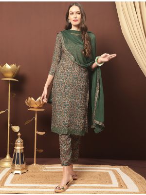 Green Cotton Blend Palazzo Suit With Kashmiri Print small FABSL21325