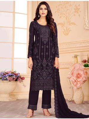 Dark Berry Georgette Palazzo Suit With Floral Cording small FABSL21355