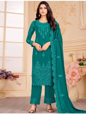 Rama Green Georgette Palazzo Suit With Floral Cording small FABSL21354