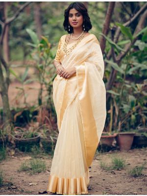 Gold Organza Saree With Embroidered Satin Blouse
