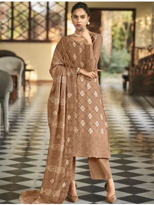 Light Brown Pure Cotton Salwar Kameez With Resham Work small FABSL21492