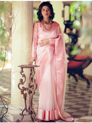 Pink Organza Saree With Embroidered Satin Blouse