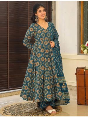 Teal Blue Muslin Ready To Wear Salwar Kameez FABSL22070
