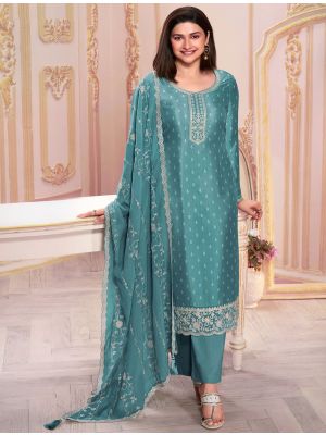 Teal Silk Georgette Embroidered Salwar Suit small FABSL21930