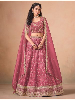 Thulian Pink Organza Embroidered Wedding Lehenga Choli small FABLE20502