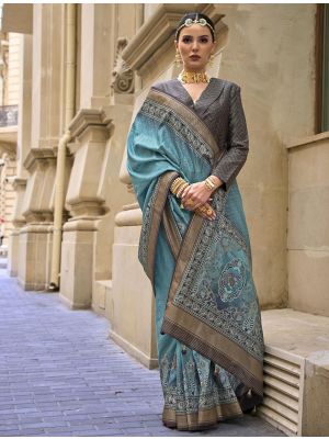 Turquoise Art Silk Premium Designer Saree