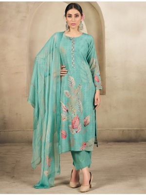Turquoise Cotton Floral Printed Ready To Wear Salwar Kameez FABSL22208