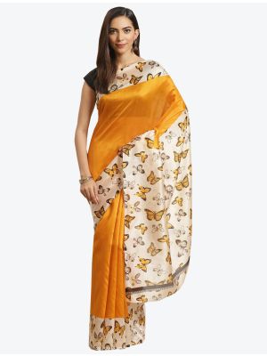 Cream and Yellow Bhagalpuri Art Silk Designer Saree small FABSA20883