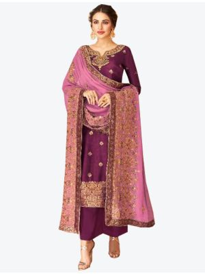Dark Purple Dolla Jacquard Straight Suit with Dupatta small FABSL20286