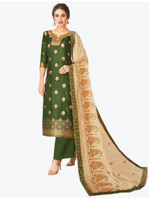 Green Dolla Jacquard Straight Suit with Dupatta small FABSL20289