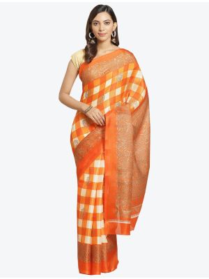 Orange and Cream Bhagalpuri Art Silk Designer Saree small FABSA20877