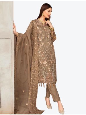 Beige Faux Georgette Semi Stitched Straight Suit with Dupatta small FABSL20359