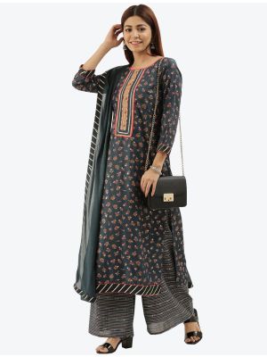 Grey Chinon Dress Material with Dupatta small FABSL20350