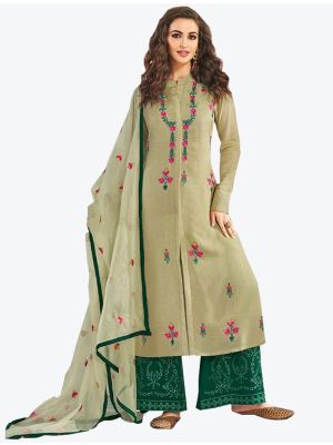 Greyish Green Muslin Silk Readymade Plazzo Suit with Dupatta small FABSL20308