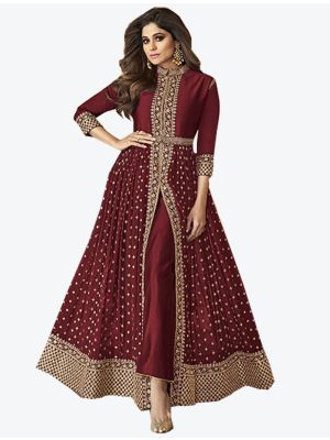 Maroon Georgette Semi Stitched Designer Suit small FABSL20297