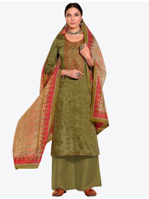 Mehendi Green Cotton Semi Stitched Plazzo Suit with Dupatta small FABSL20345
