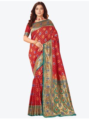 Red Banarasi Pure Silk Designer Saree small FABSA20916
