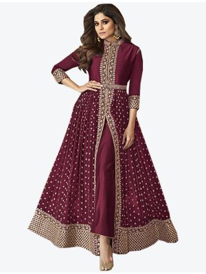Wine Georgette Semi Stitched Designer Suit small FABSL20294