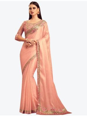 Baby Pink Milano Silk Designer Saree small FABSA20972