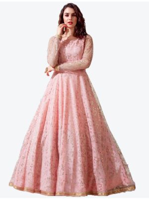 baby pink net designer gown   swatch fabgo20069