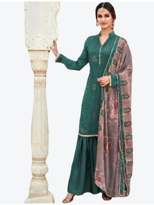 Dark Green Crepe Silk Sharara Suit with Dupatta small FABSL20371
