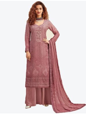 Dusty Pink Pure Viscose Chinon Chiffon Dress Material with Dupatta small FABSL20380