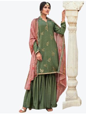 Green Crepe Silk Sharara Suit with Dupatta small FABSL20367