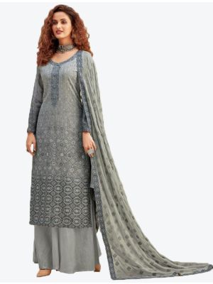 Grey Pure Viscose Chinon Chiffon Dress Material with Dupatta small FABSL20379