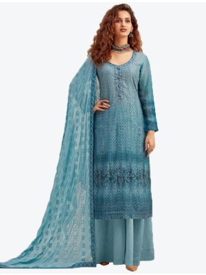 Light Blue Pure Viscose Chinon Chiffon Dress Material with Dupatta small FABSL20381