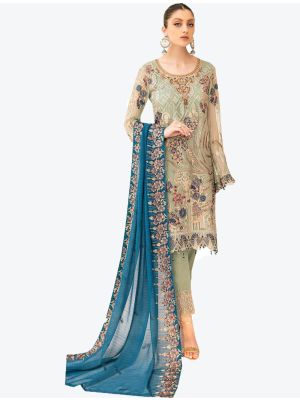 Light Green Faux Georgette Semi Stitched Pakistani Suit with Dupatta small FABSL20365