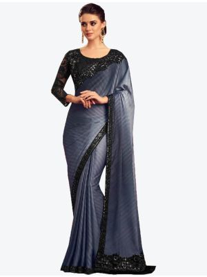 Steel Blue Silk Designer Saree small FABSA20967