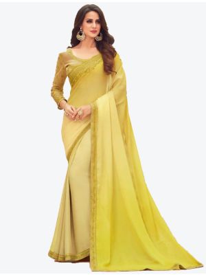 Pastel Yellow Digital Printed Chiffon Designer Saree small FABSA21060