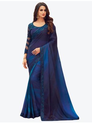 Royal Blue Digital Printed Chiffon Designer Saree small FABSA21051