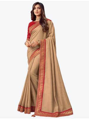 Beige Embroidered Fancy Designer Saree small FABSA21081