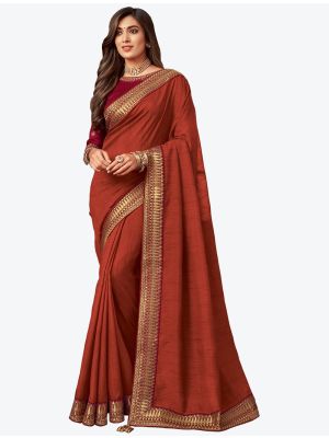 Dark Orange Embroidered Fancy Designer Saree small FABSA21084