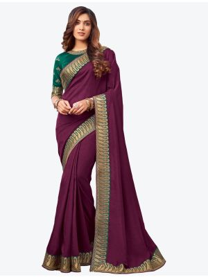 Dark Purple Embroidered Fancy Designer Saree small FABSA21077