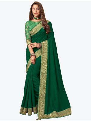 Fern Green Embroidered Fancy Designer Saree small FABSA21083