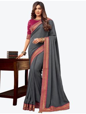 Grey Embroidered Fancy Designer Saree small FABSA21080