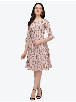 light pink  printed jaipuri cotton indo western style frock fabku20440